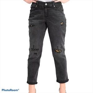 INC Jeans Black Boyfriend Leopard Curvy Stretch NWT Size 28W